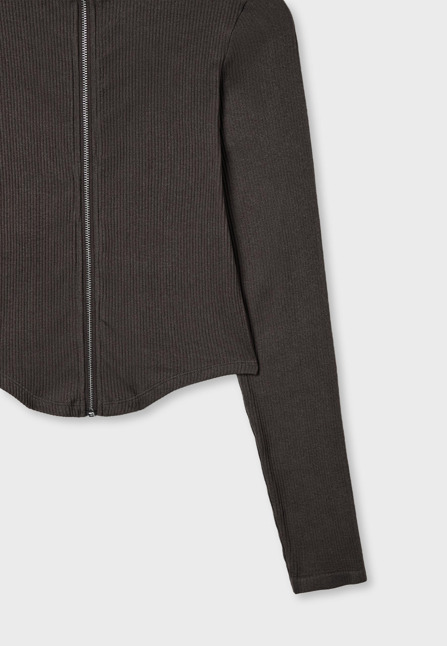 Fitted zip-up T-shirt — Brown