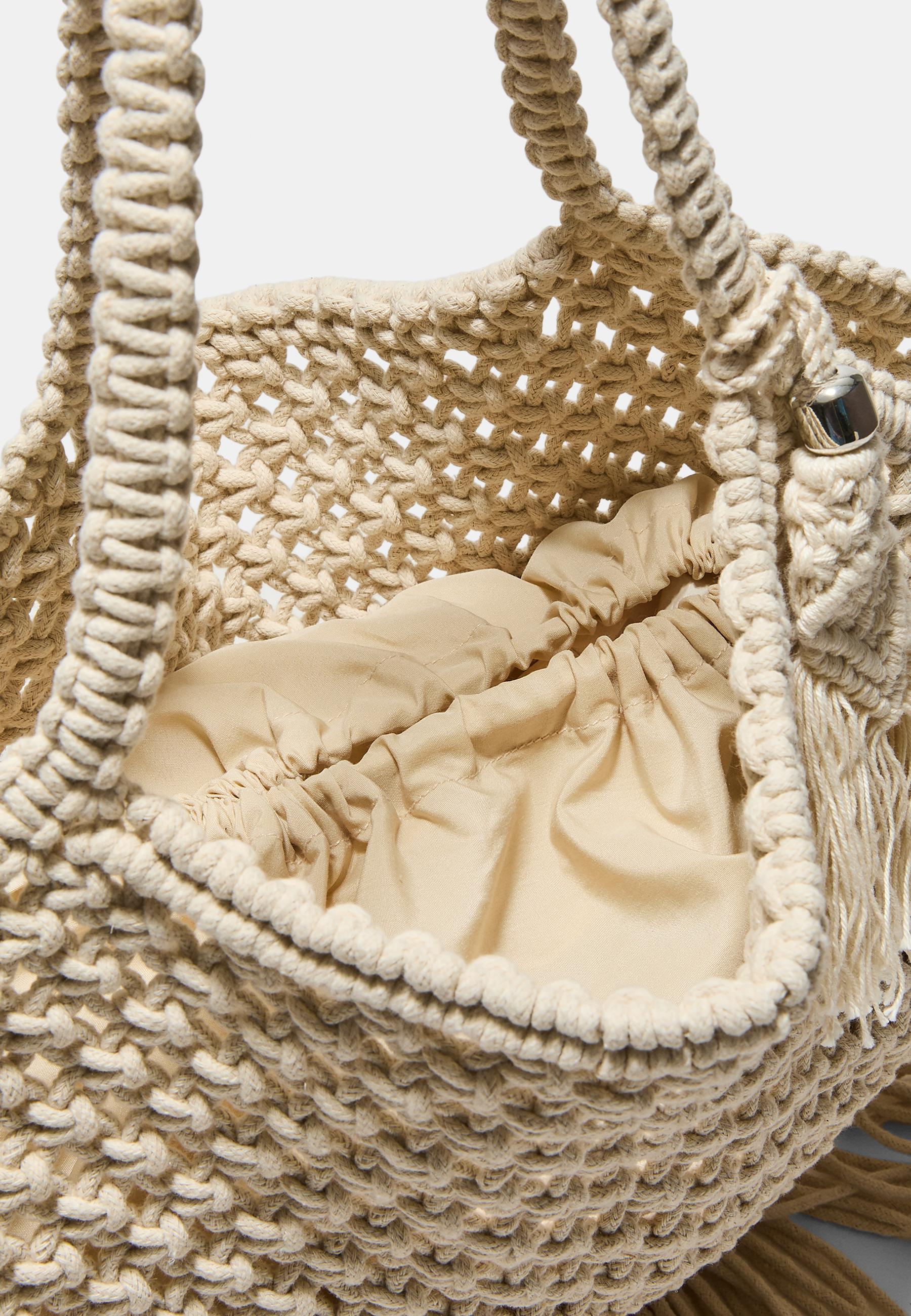 Macramé fringed shoulder bag — Ecru