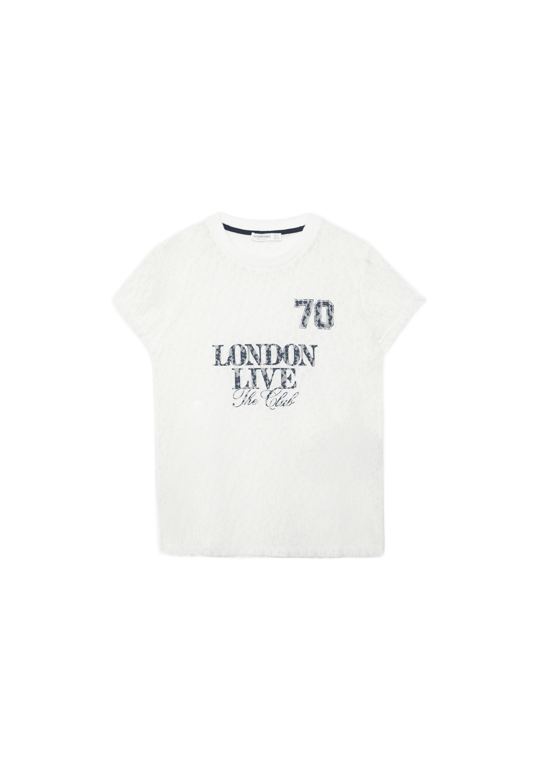 Fitted T-shirt with lace and graphic detail — Ecru