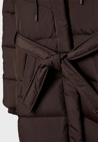 Belted puffer coat — Brown 10