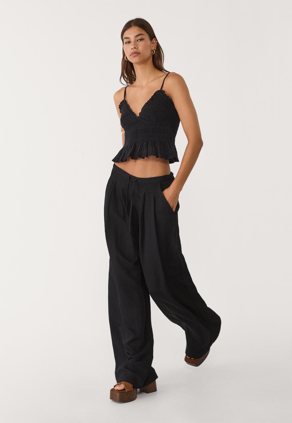 Textured drawstring trousers