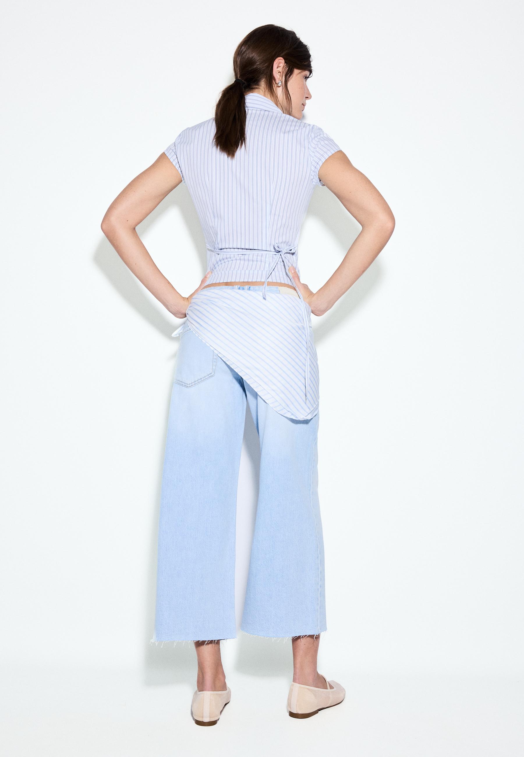 Culotte jeans with scarf detail — MEDIUM LIGHT BLUE DENIM