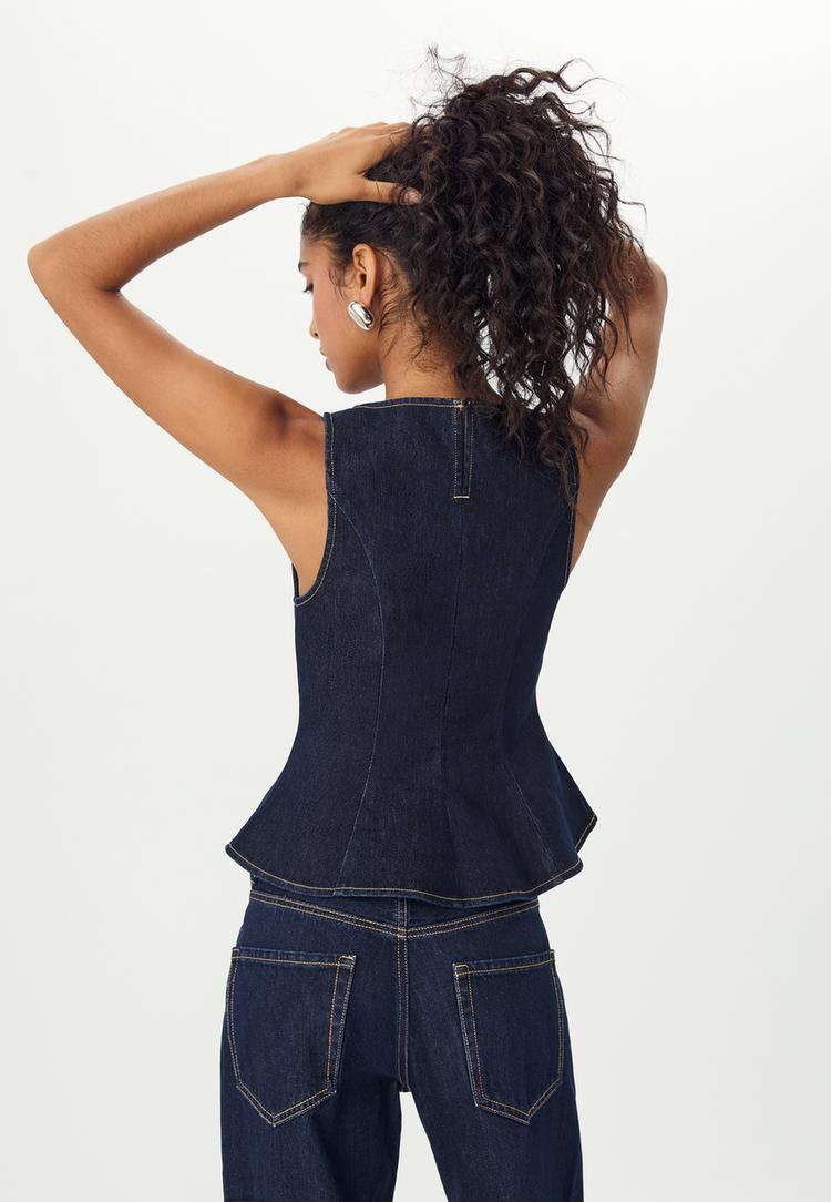 top denim peplum sin mangas