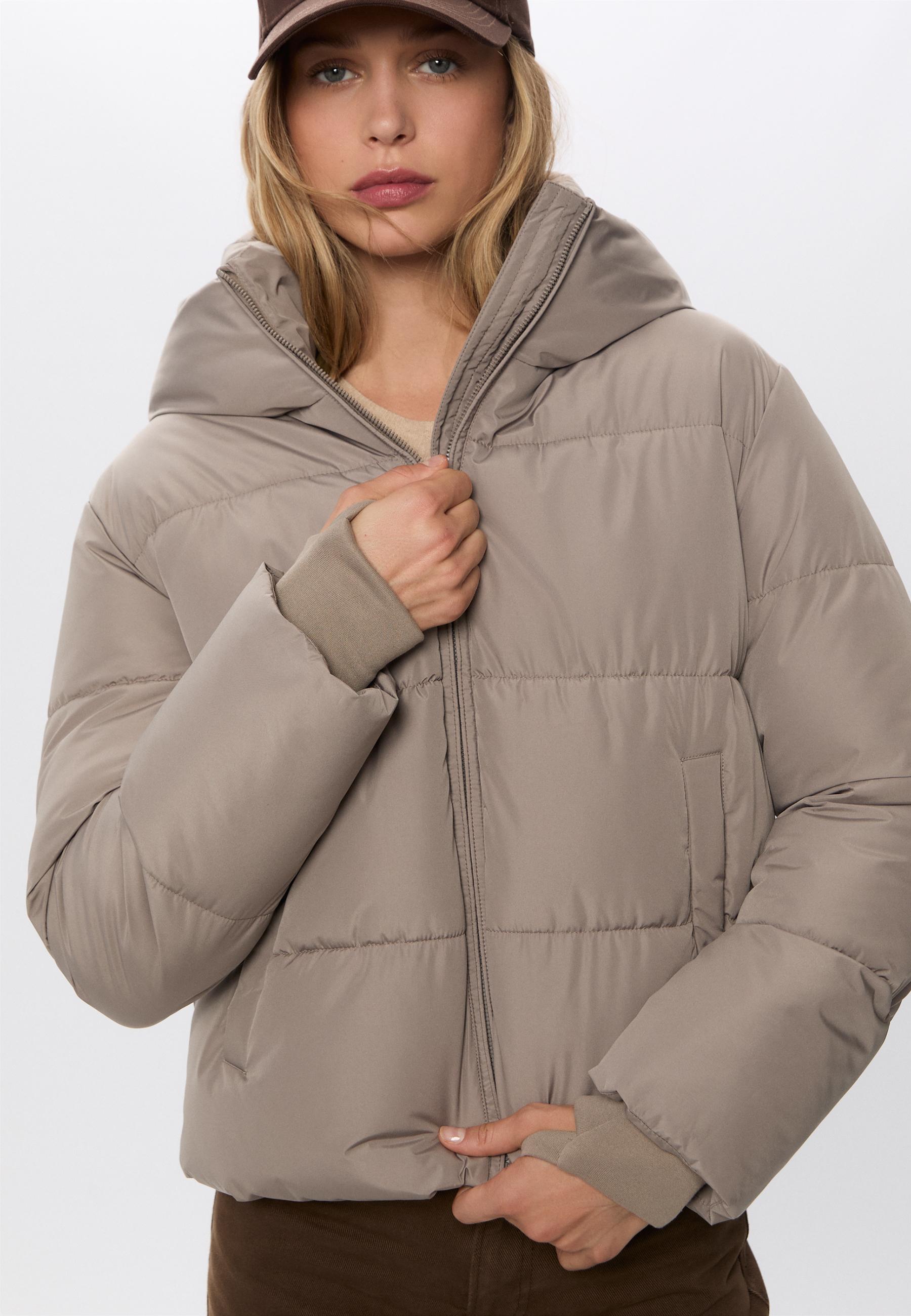 Basic hooded puffer jacket — Brown