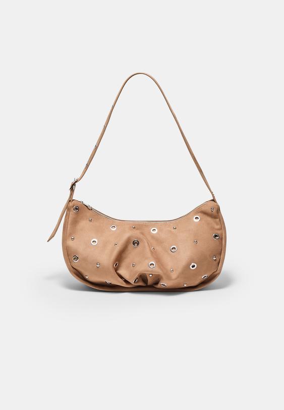 Stradivarius Shoulder Bag With Pleats And Eyelets Caramel Os