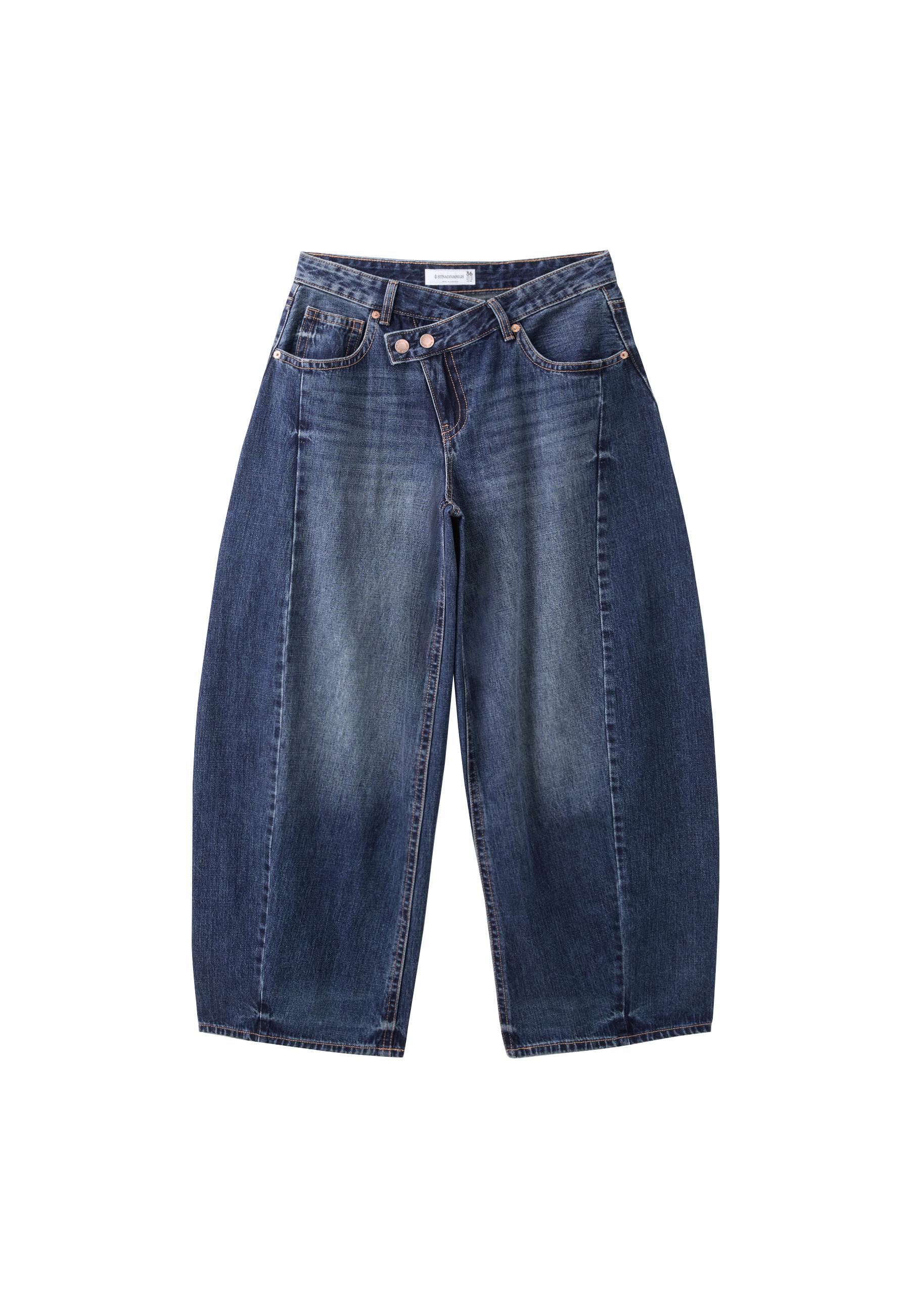 Crossover waist baggy jeans — MEDIUM DENIM WASH