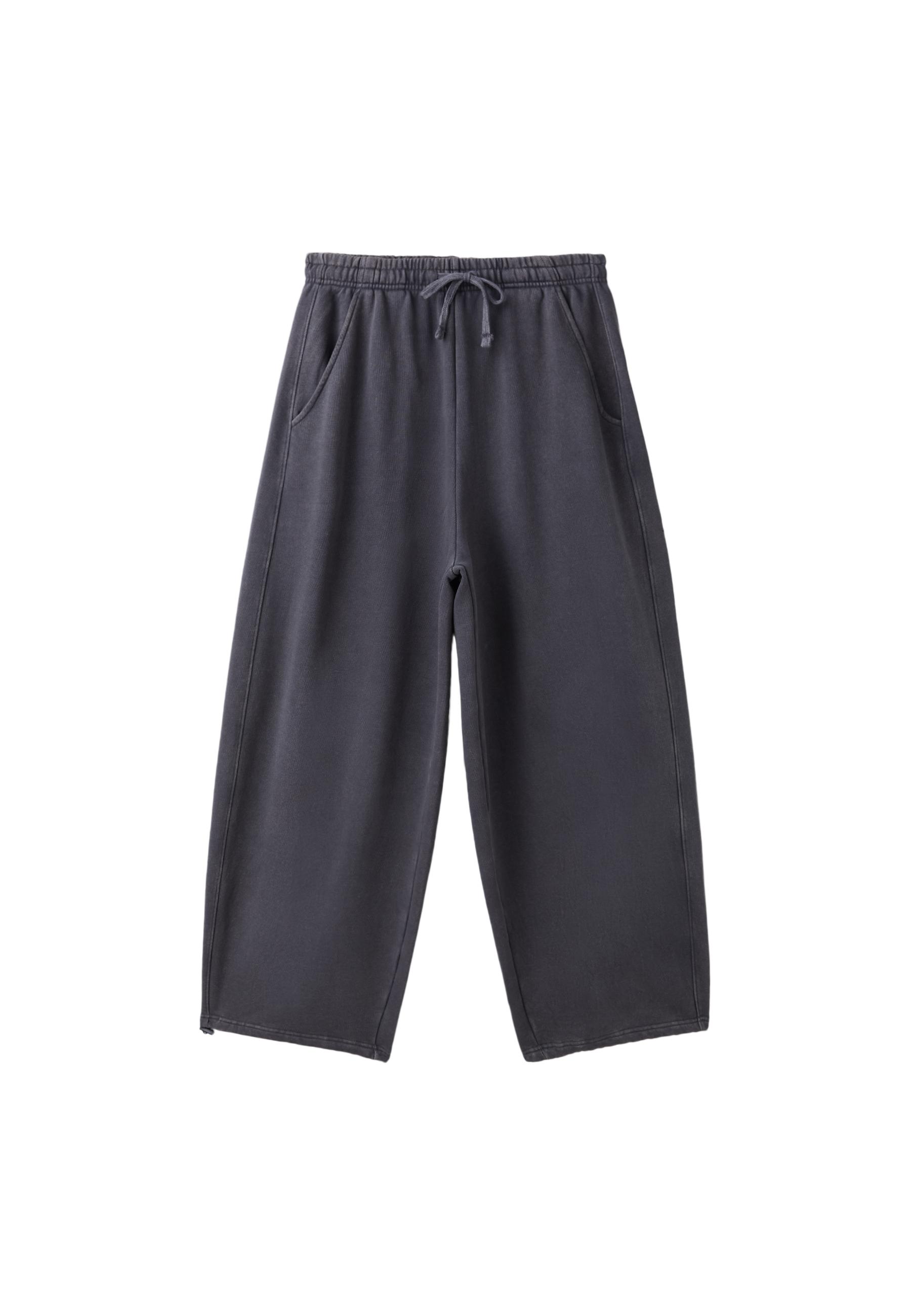Acid wash plush jogger trousers with toggles — Dark grey