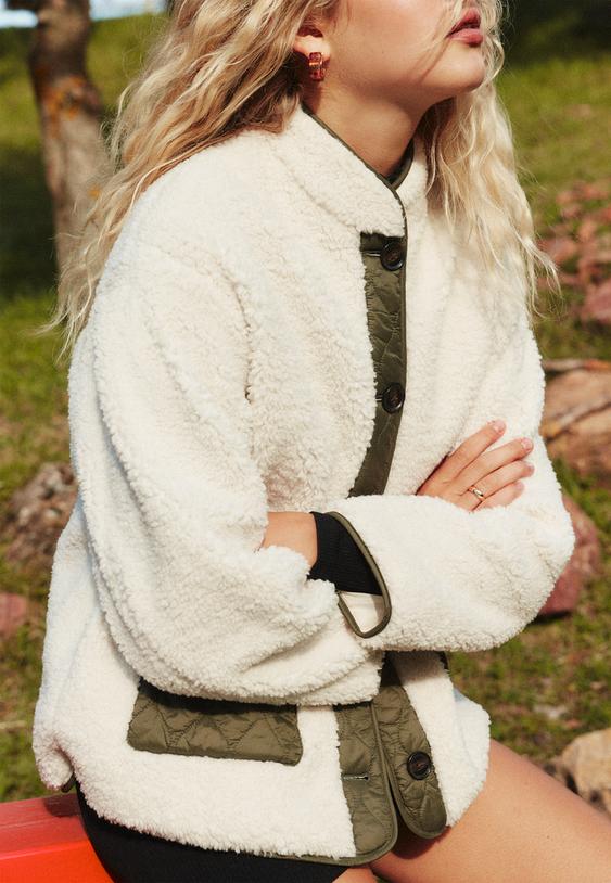 contrast faux shearling lined jacket