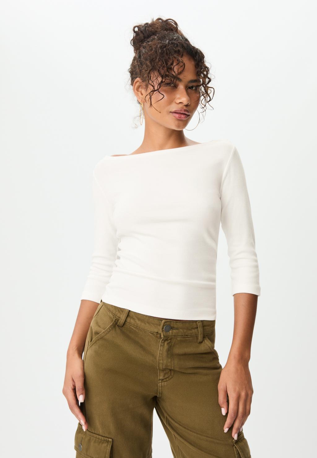 Basic Bateau-Ausschnitt T-Shirt