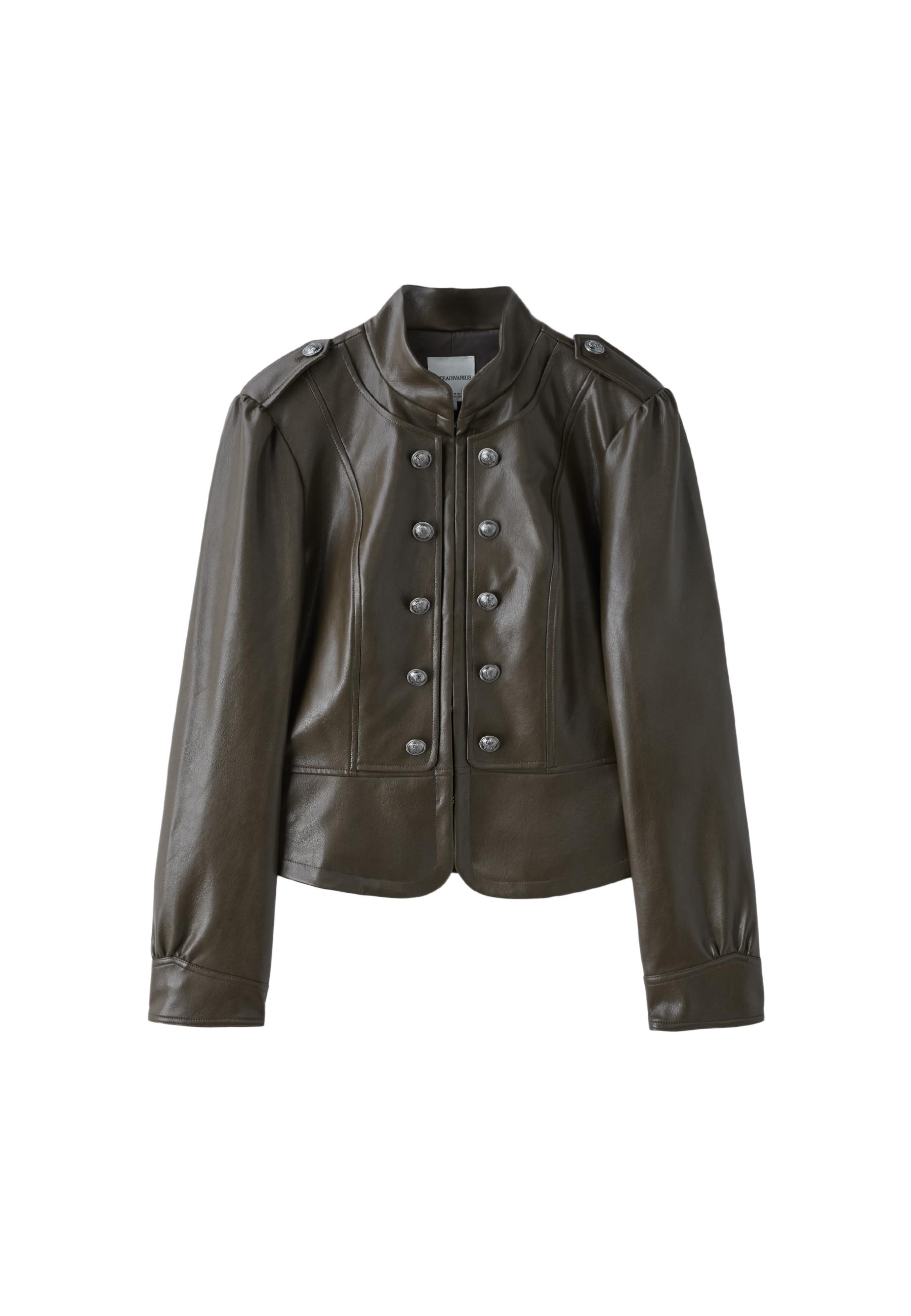 Leather effect blazer with engraved buttons — Khaki