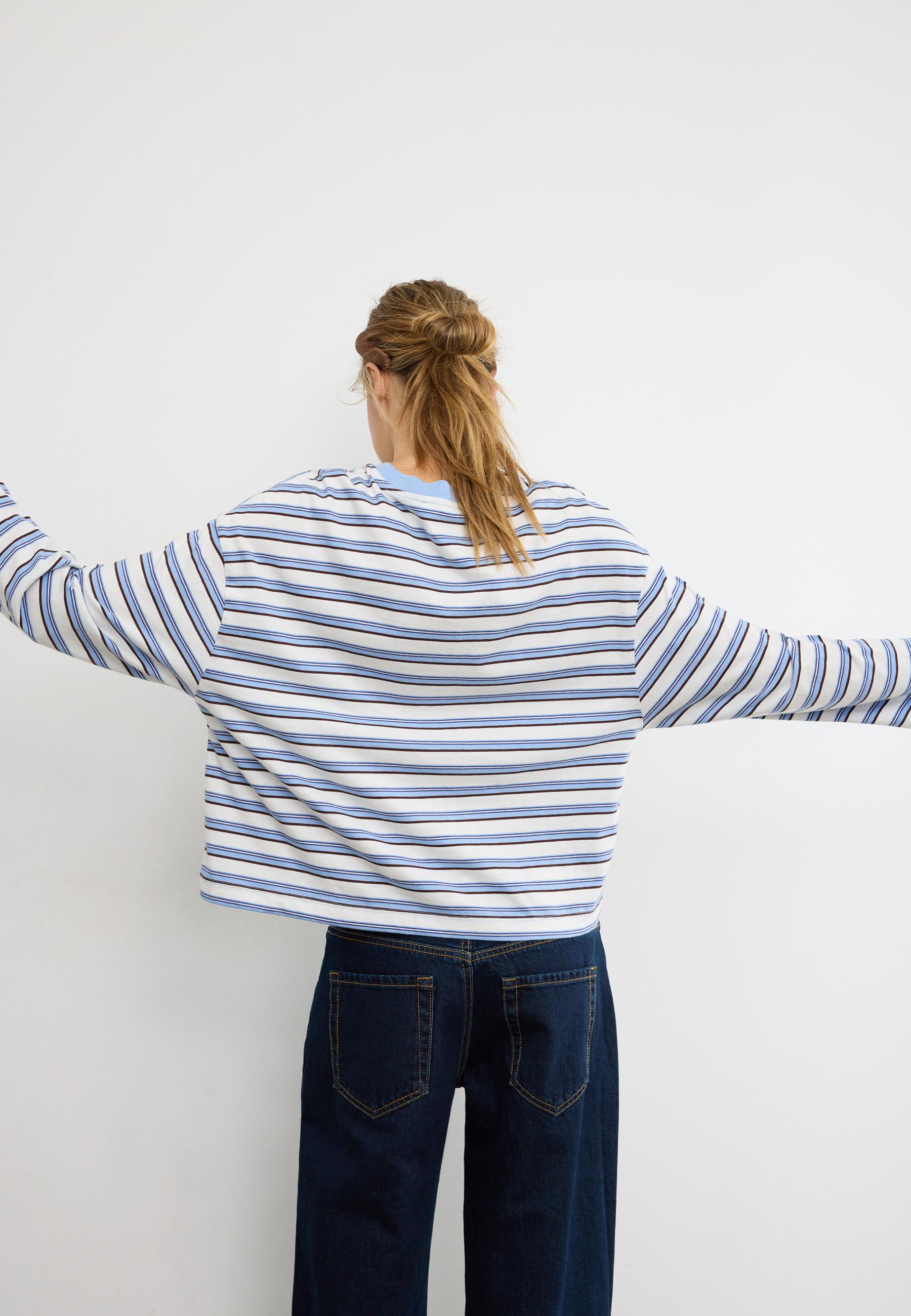 Oversize long sleeve striped T-shirt — Royal blue