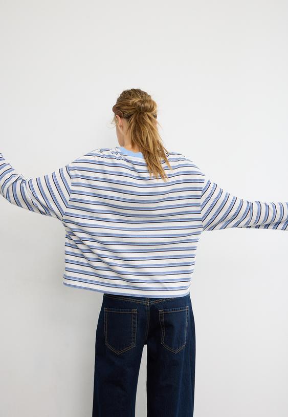 oversize uzun kollu cizgili t shirt