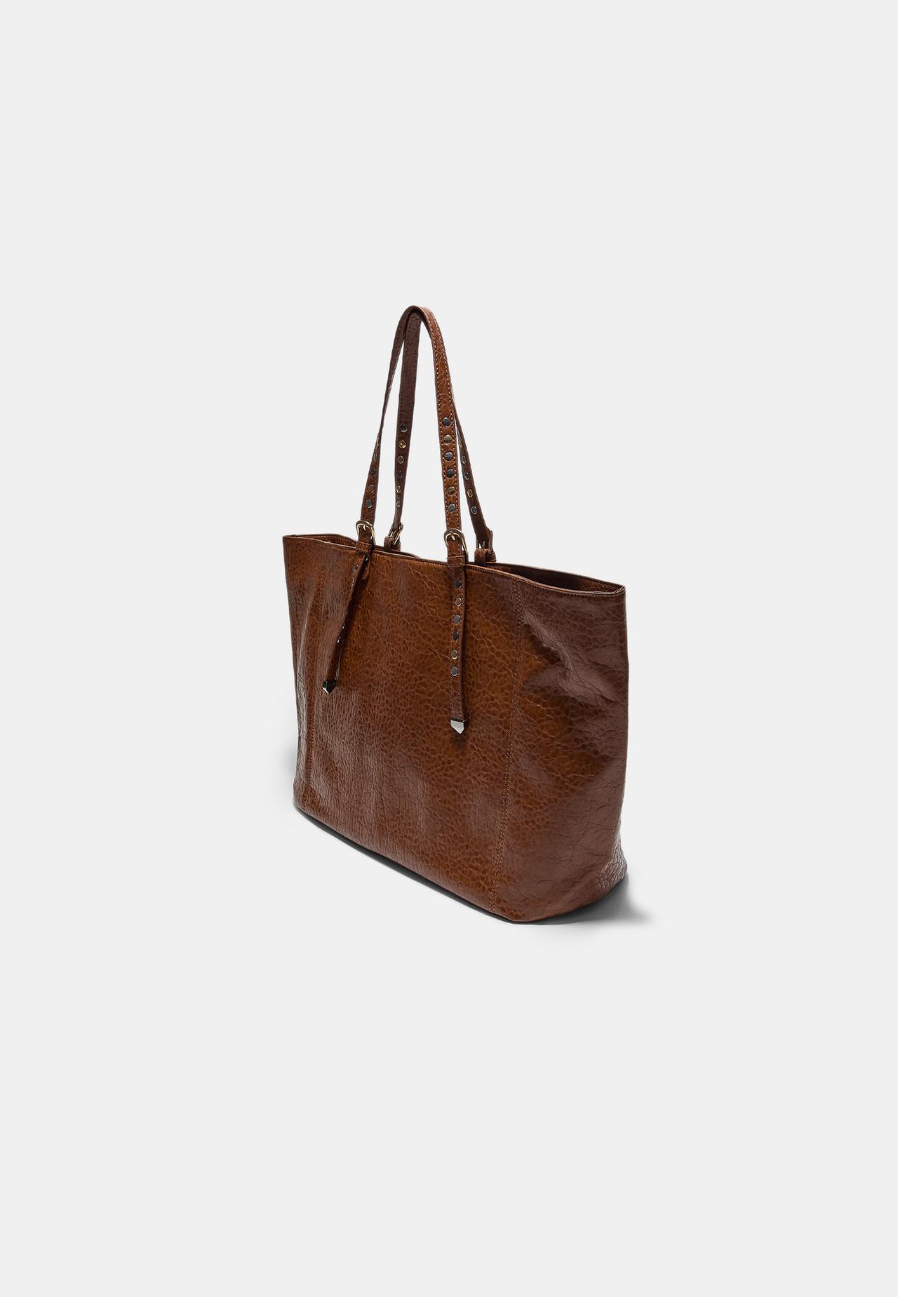 Studded handle shopper bag — Pale camel