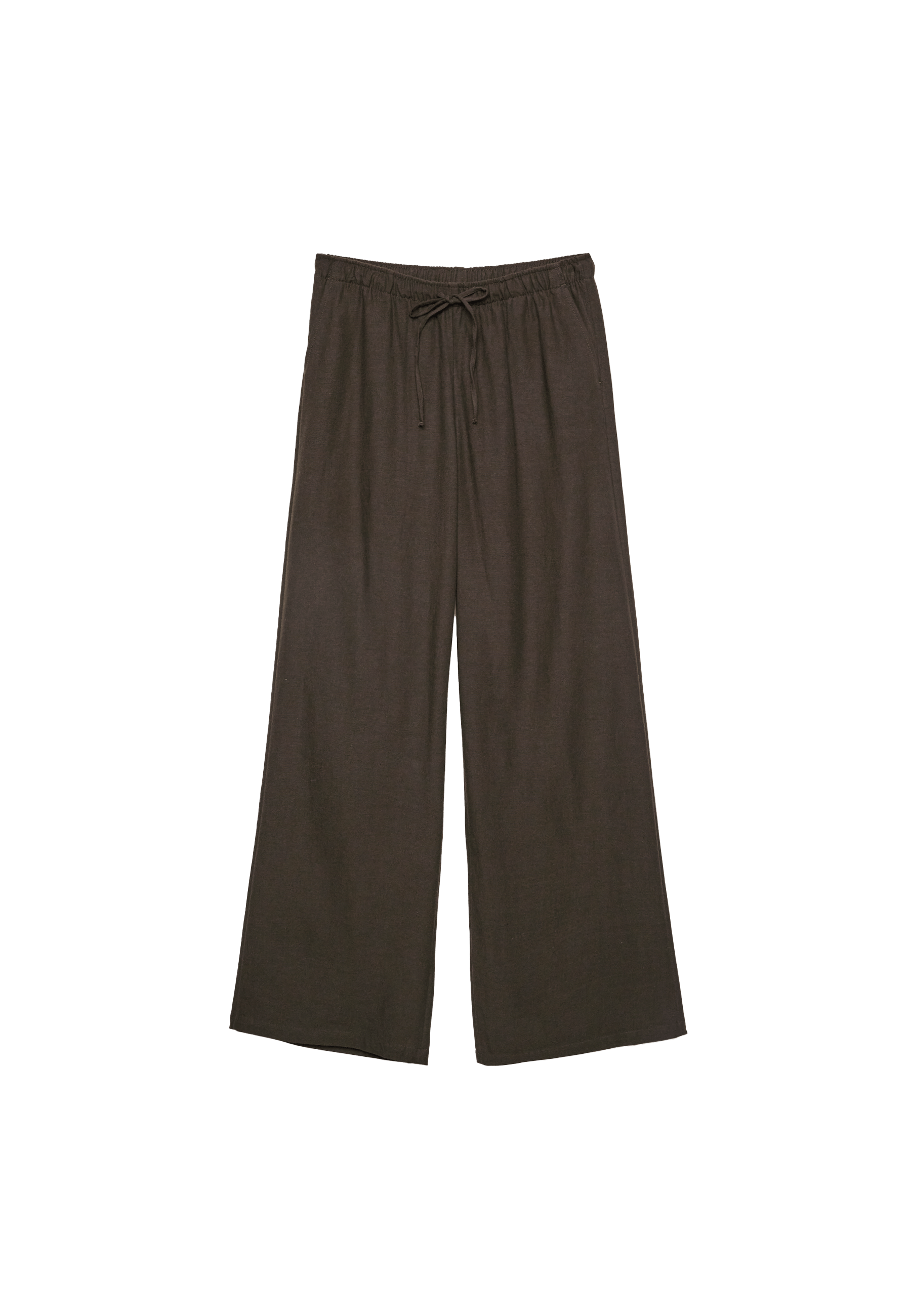 Linen-effect drawstring trousers — Brown