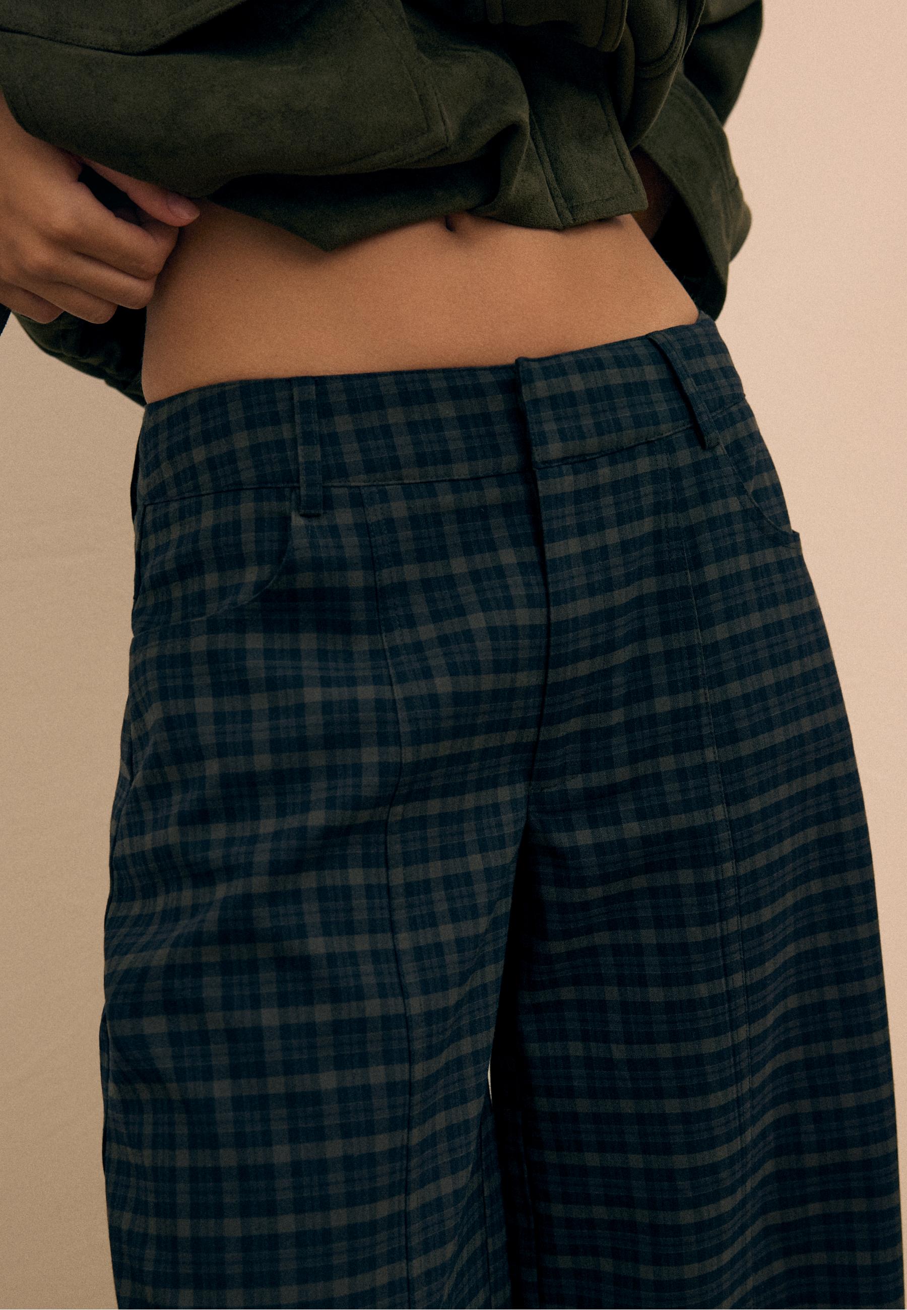 Check barrel dress trousers — Navy blue