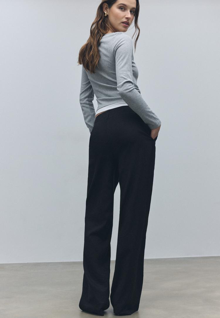 pantalon droit fluide effet lin