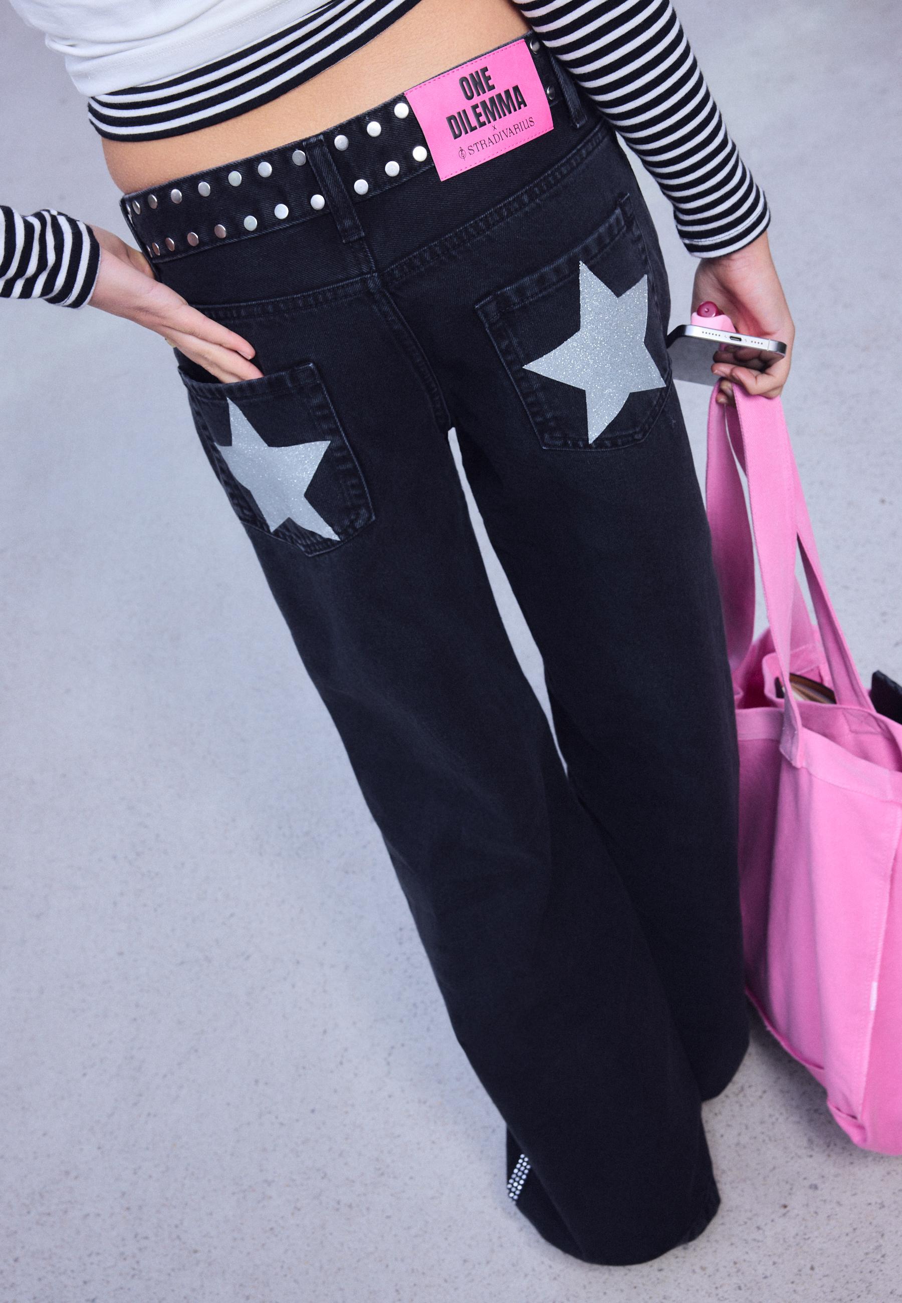 Jeans low waist straight studs One Dilemma — BLACK DENIM WASH