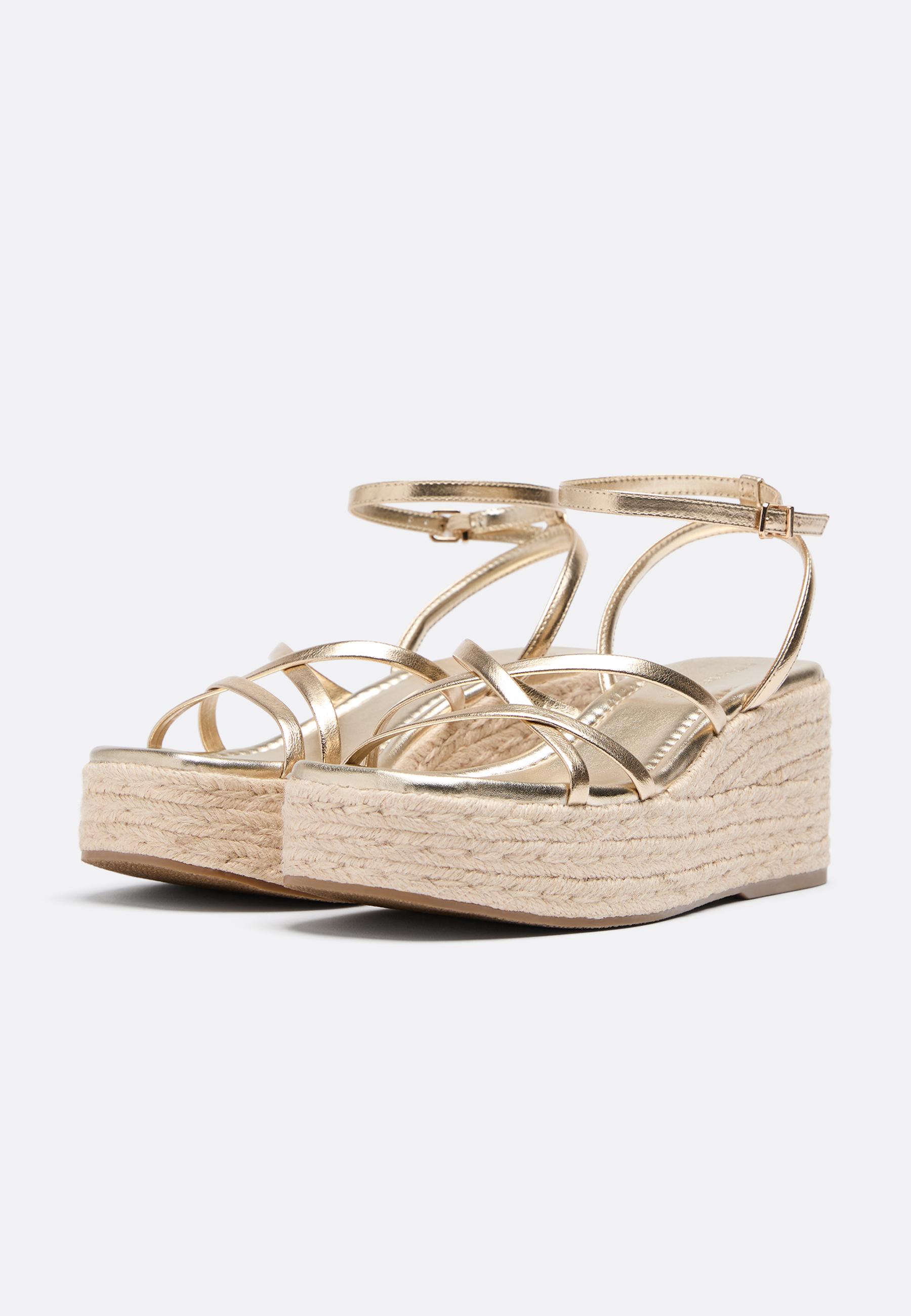 Jute platform wedge sandals — GOLD
