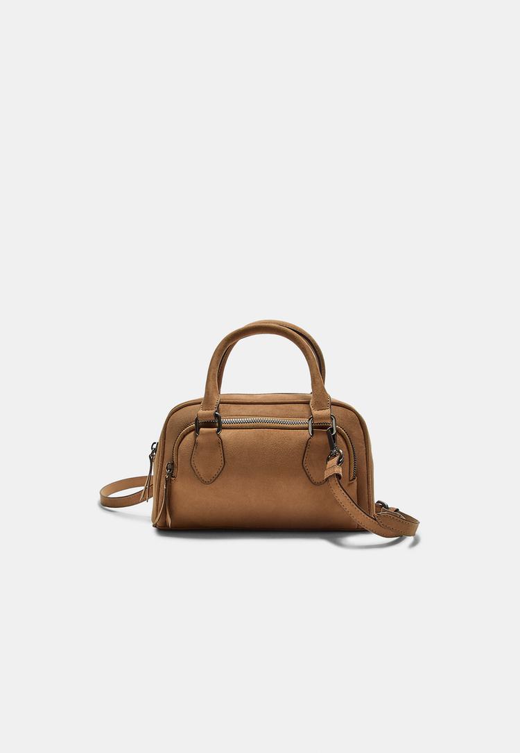 faux suede bowling bag with zip