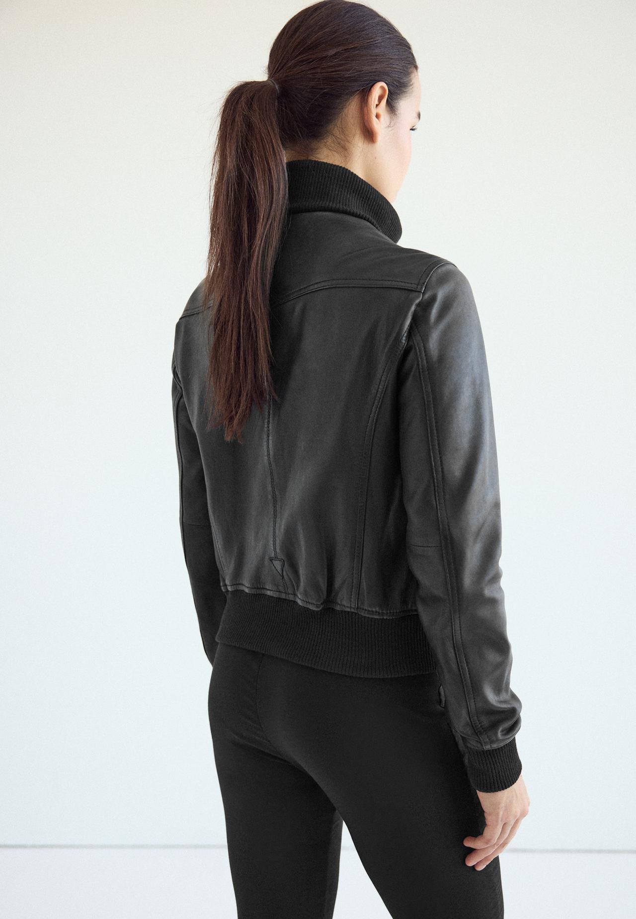 Leather jacket with ribbed trim — Black