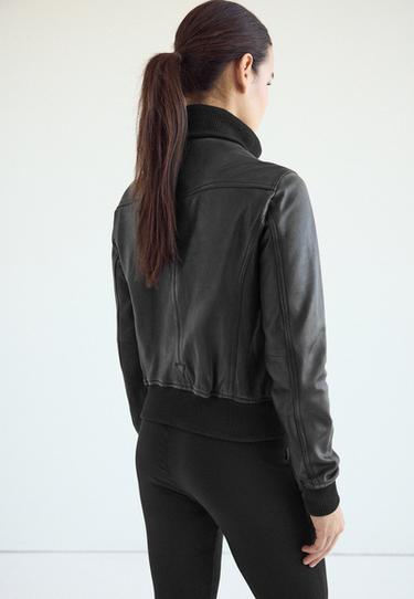 Leather jacket with ribbed trim — Black 5