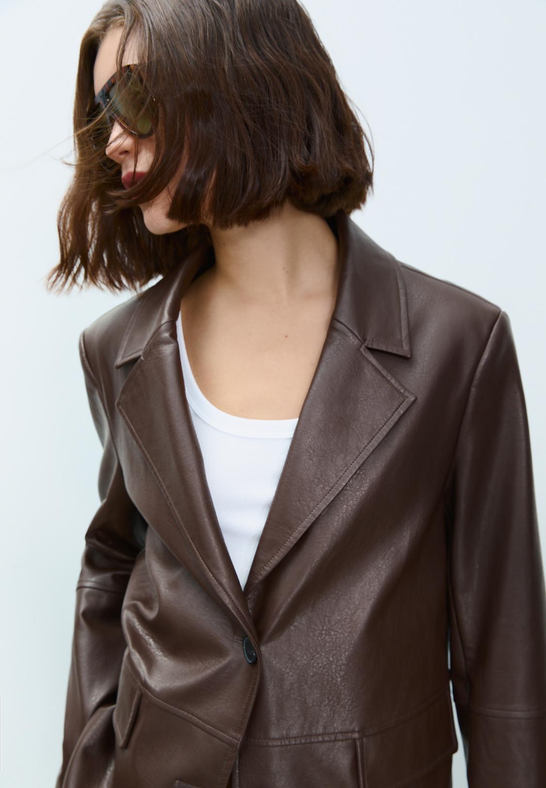 Blazer Longue Veste Simili Cuir Femme Blazer En Similicuir Mode