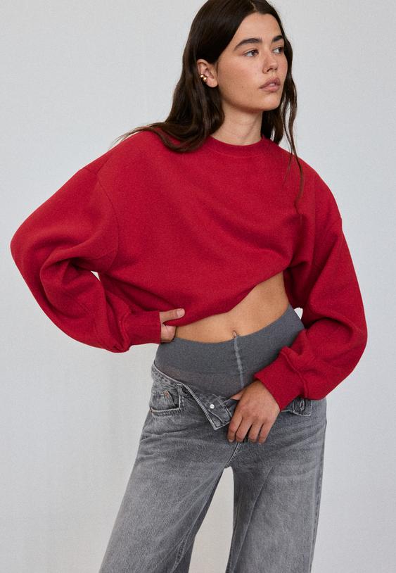Stradivarius Basic Sweatshirt Red M