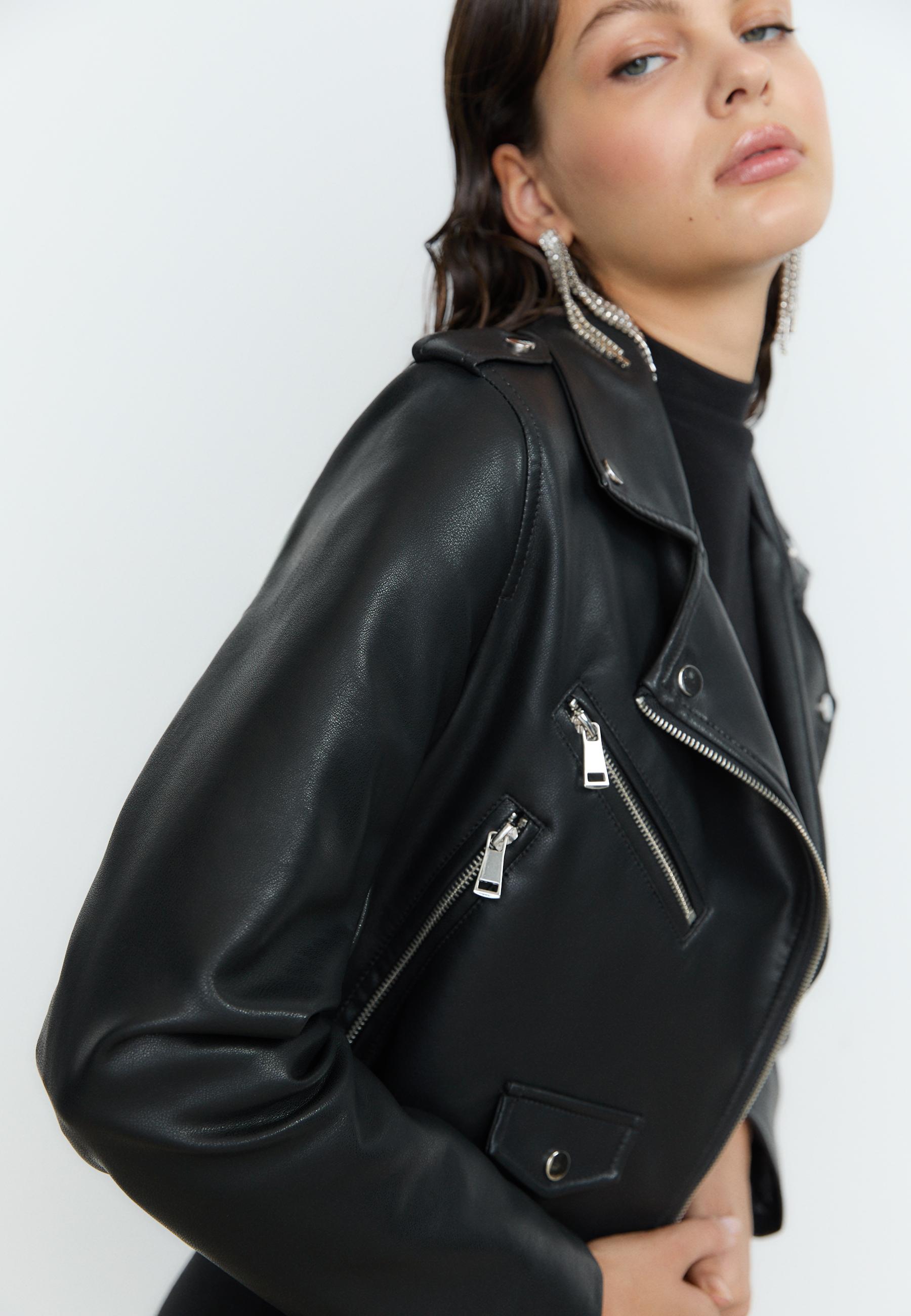 Basic leather effect belted jacket — Black