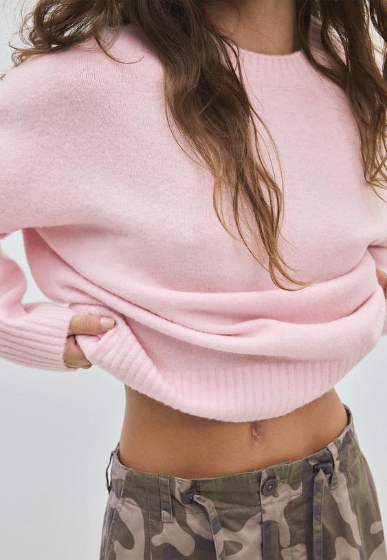Stradivarius Soft-Touch Basic Knit Jumper Pastel Pink M