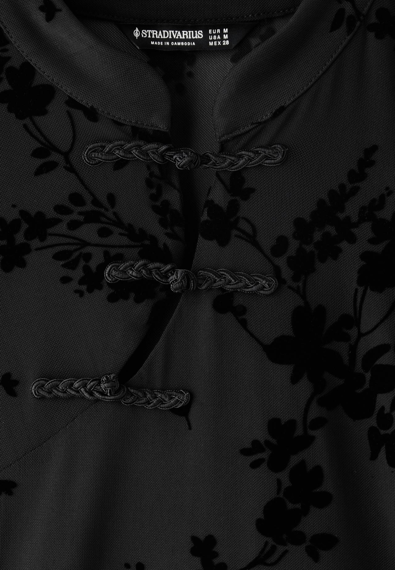 Flocked long sleeve T-shirt with toggles — Black