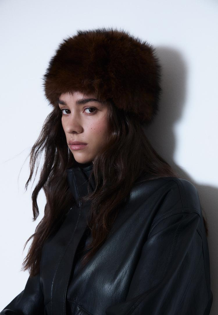 round faux fur beanie