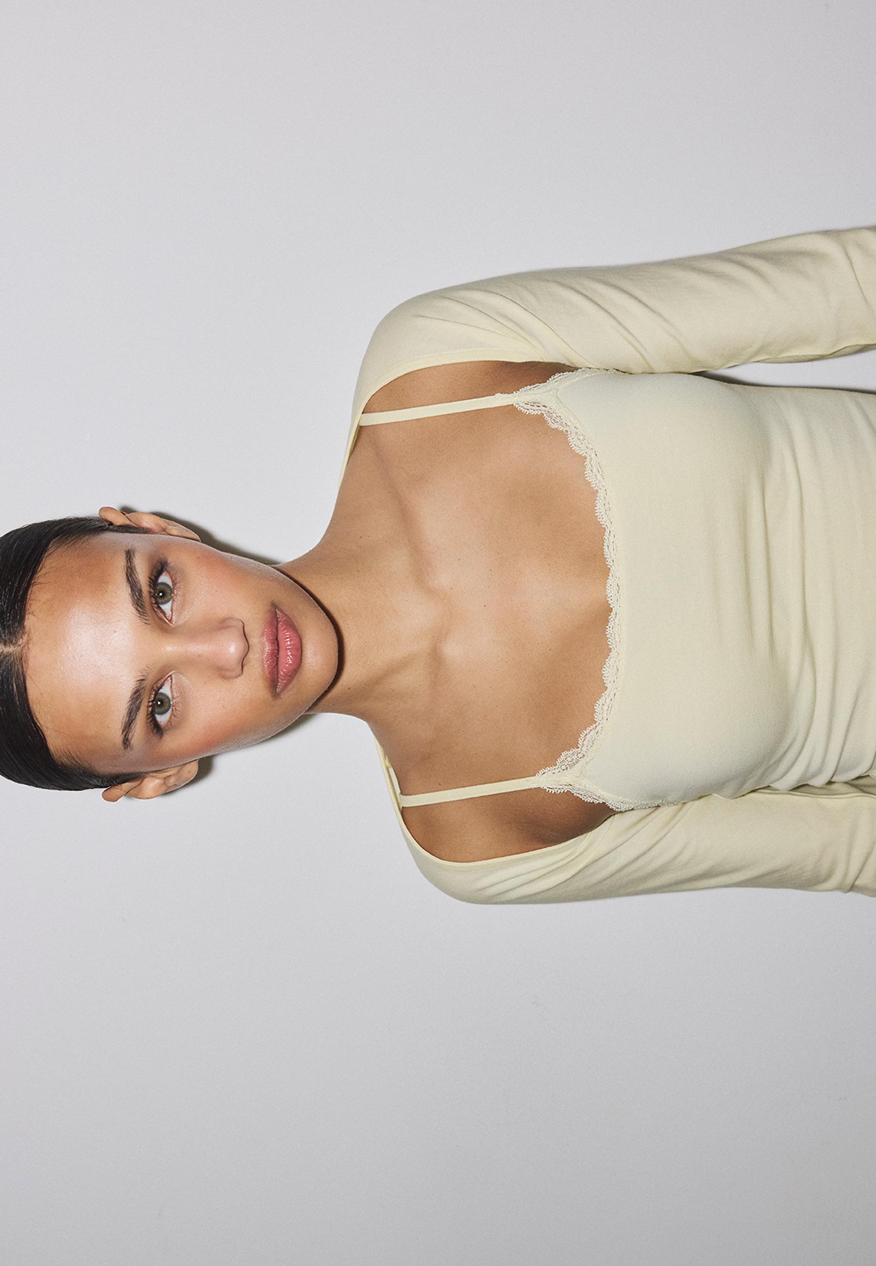 Slim fit long sleeve bolero — Pastel yellow