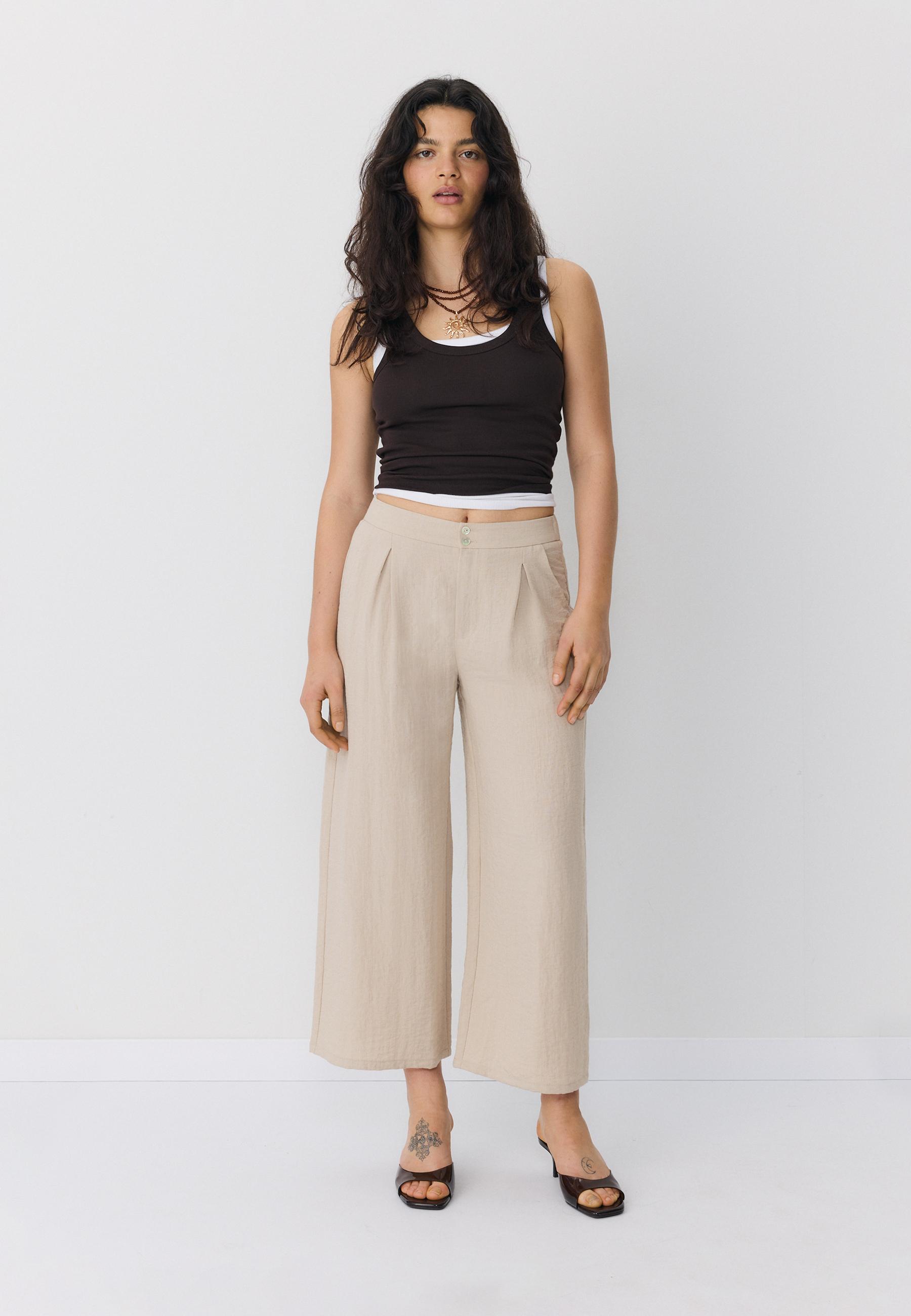 Keten görünümlü culotte pantolon - Görsel 3
