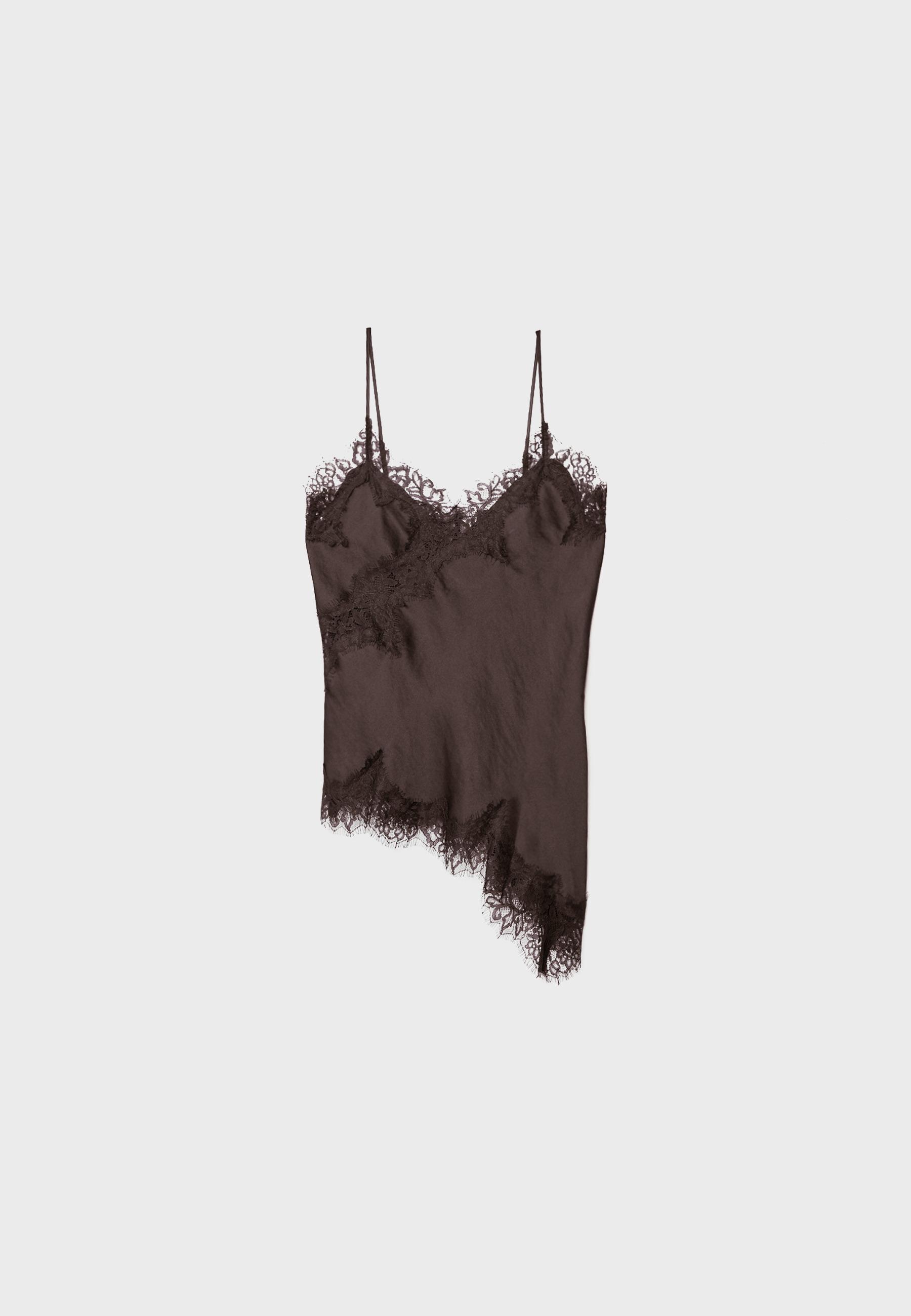 Asymmetric lace camisole top — Brown