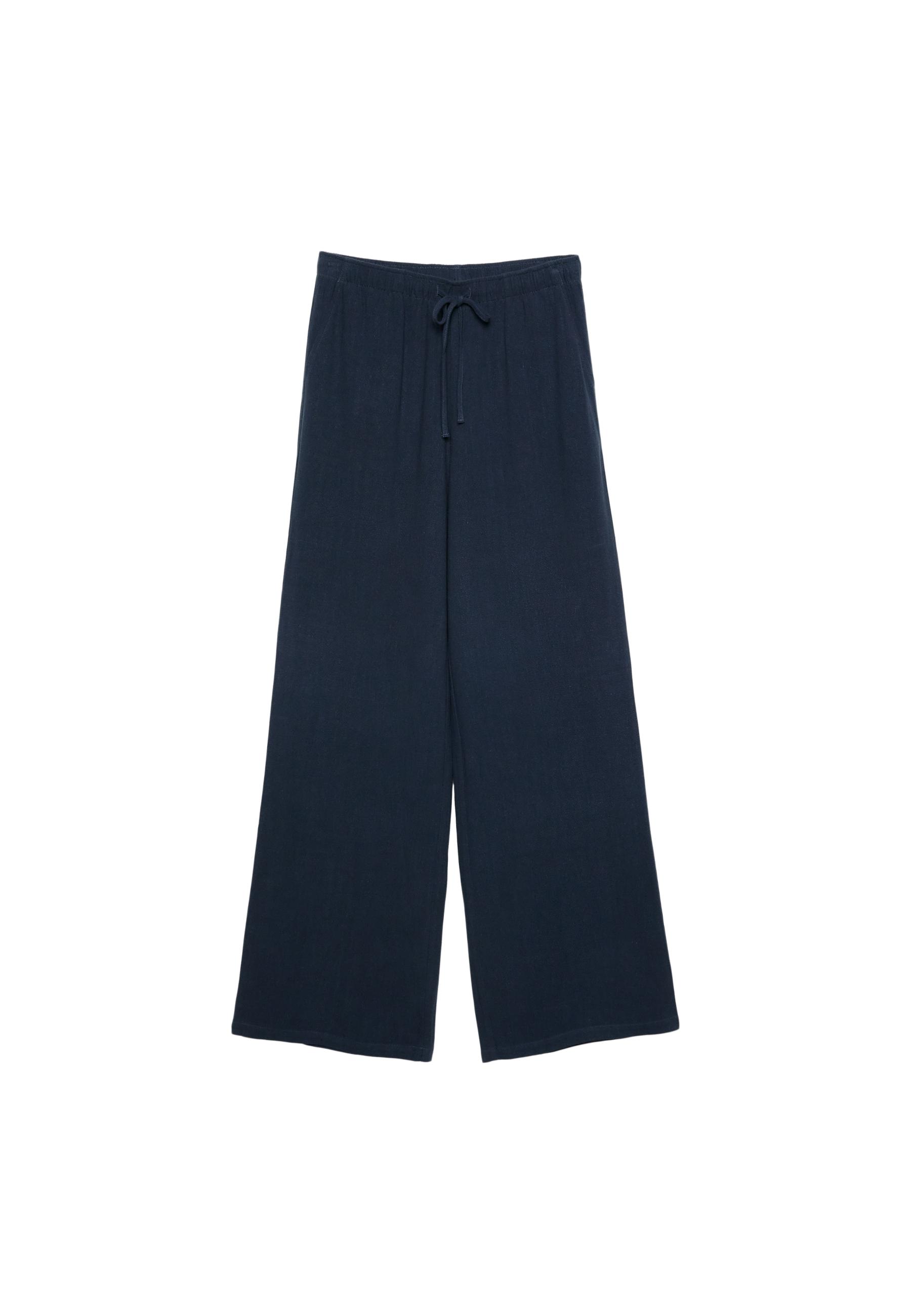Straight-leg linen-look trousers — Dark blue