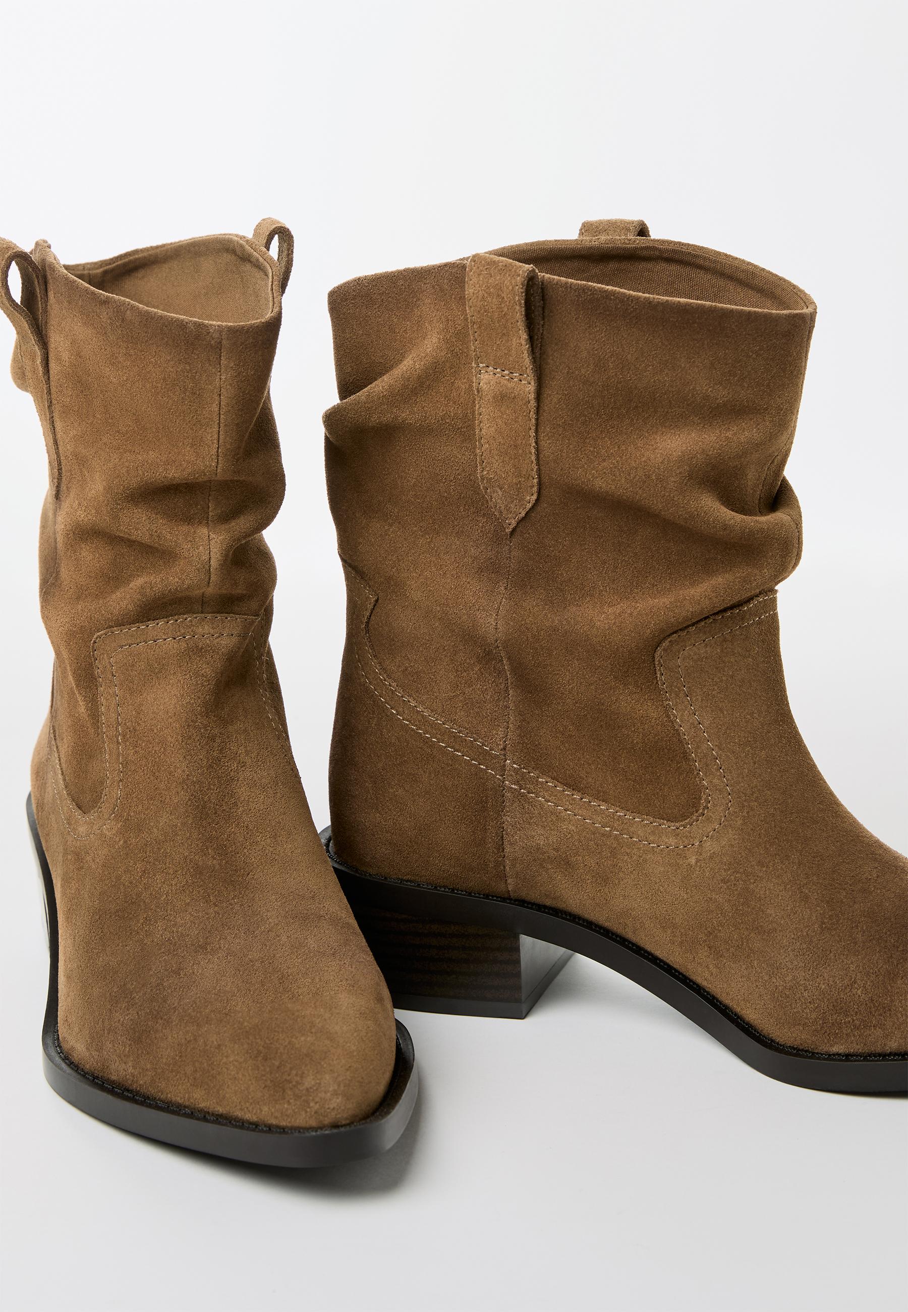 Slouchy cowboy leather ankle boots — BEIGE
