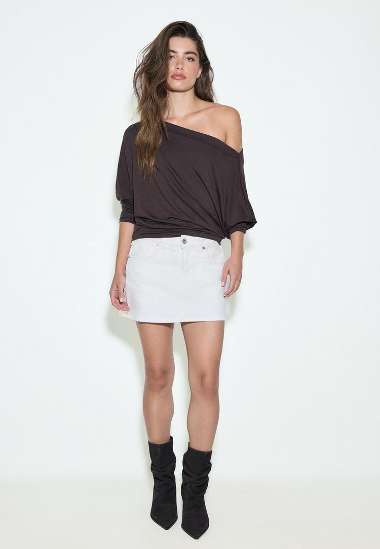 Stradivarius D62 Denimová Skort White 42