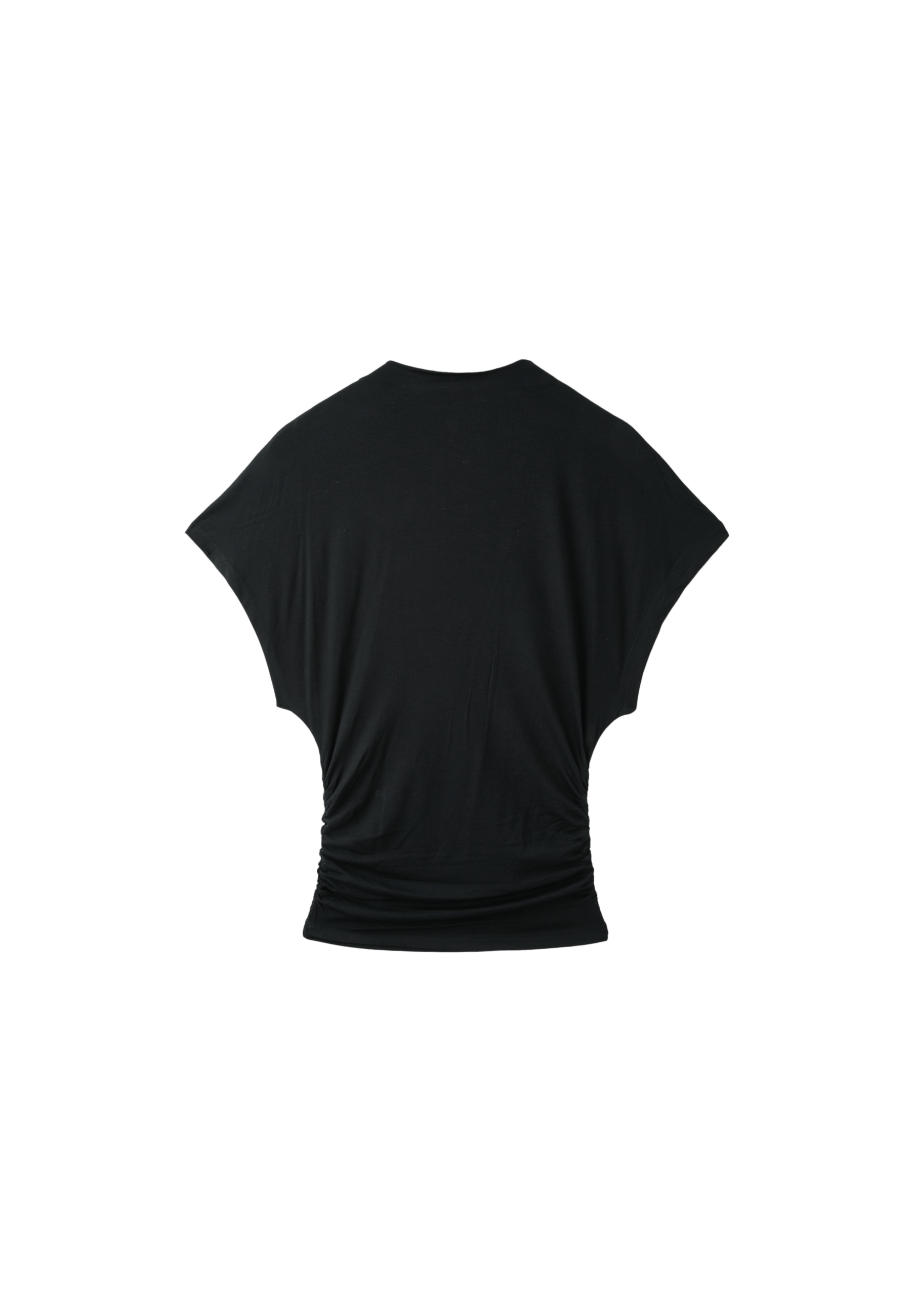 Short sleeve gathered mock neck T-shirt — Black