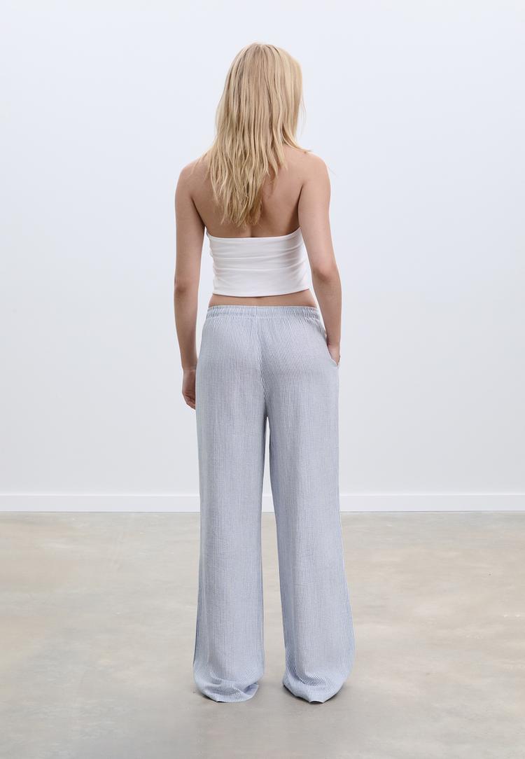 pantalon largo fluido con lino rayas