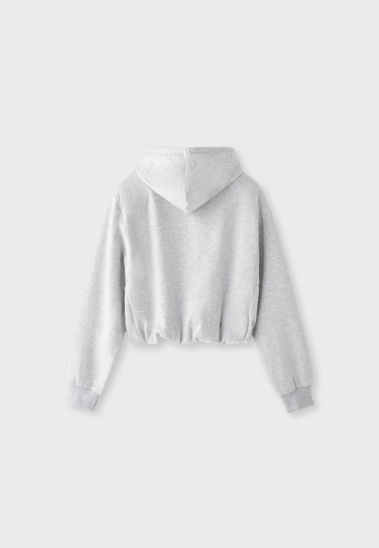 Sweatshirt with hood and padded shoulders — Grey melange