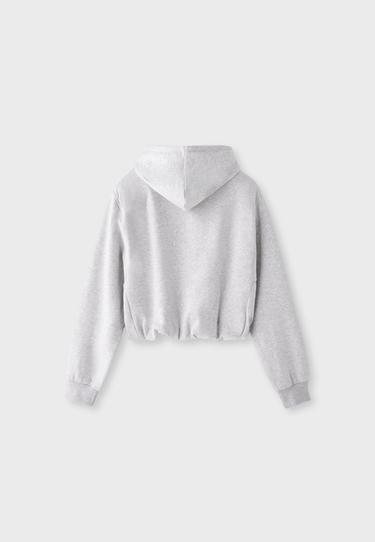 Sweatshirt with hood and padded shoulders — Grey melange 8