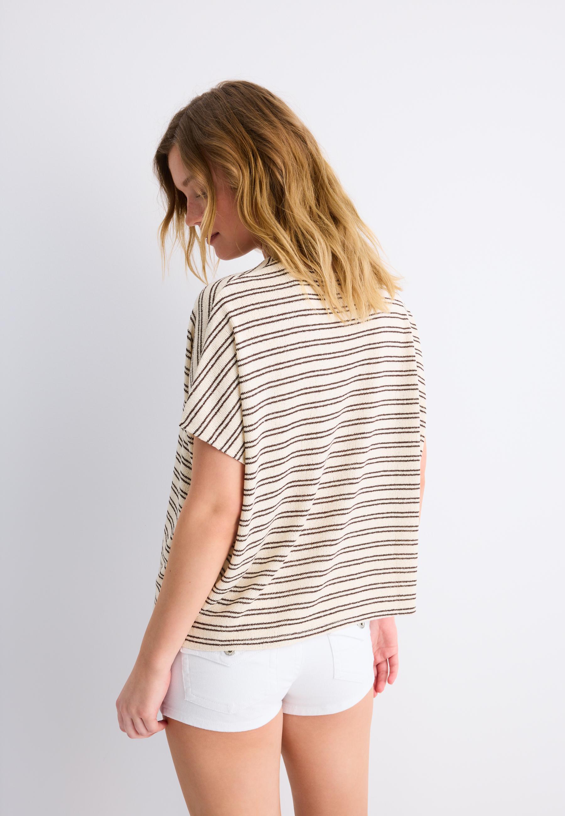 Striped rustic cape T-shirt — Stone