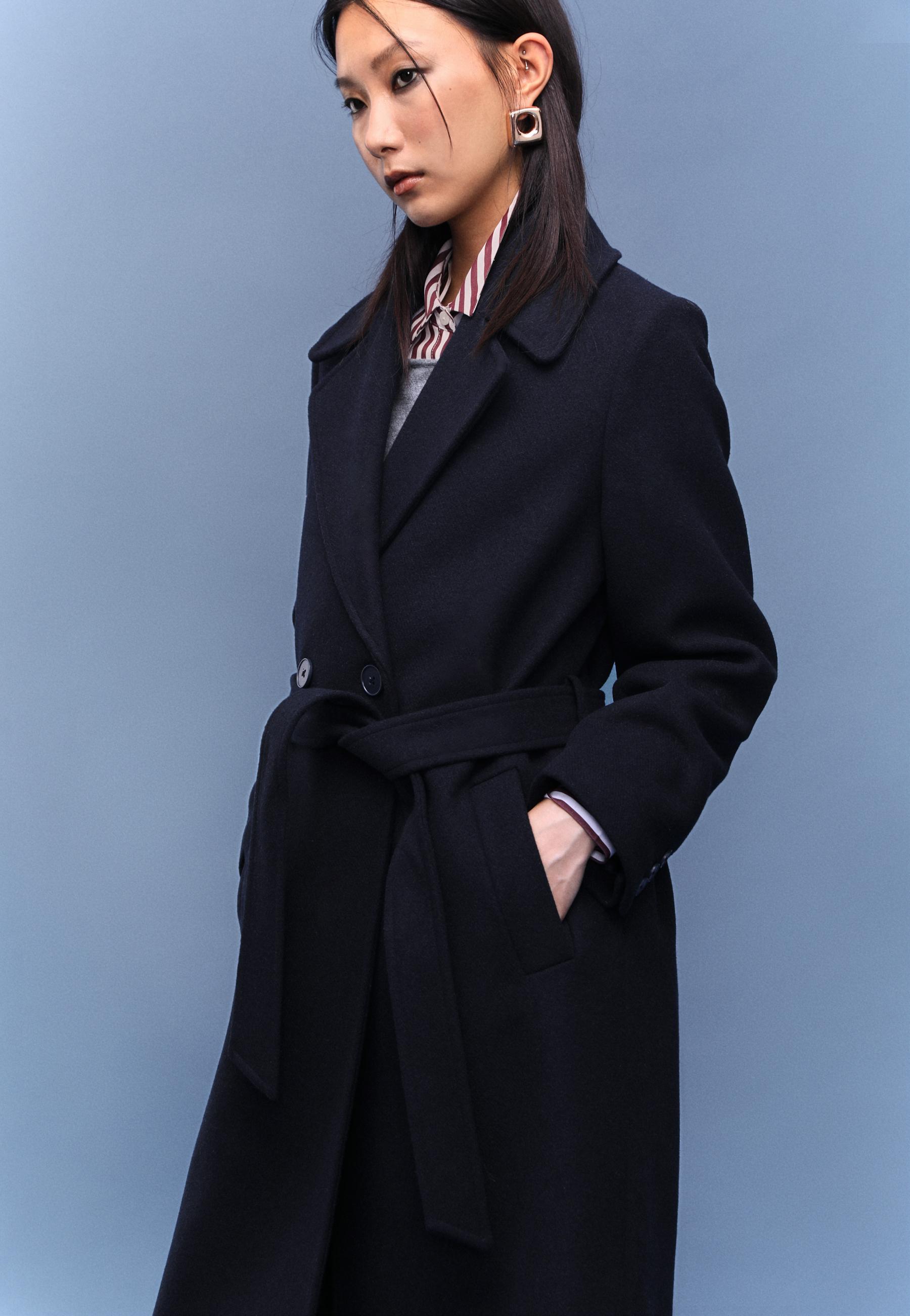 Long coat with belt — Dark blue