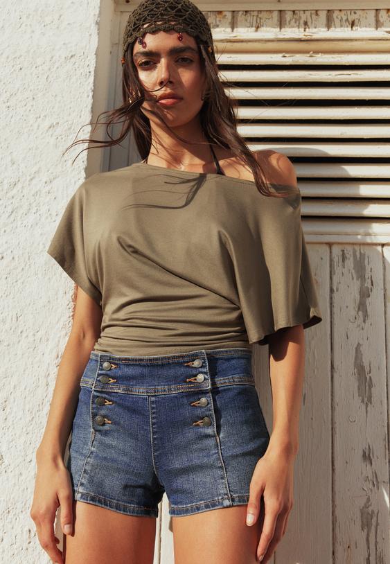 korte denim short met knopen