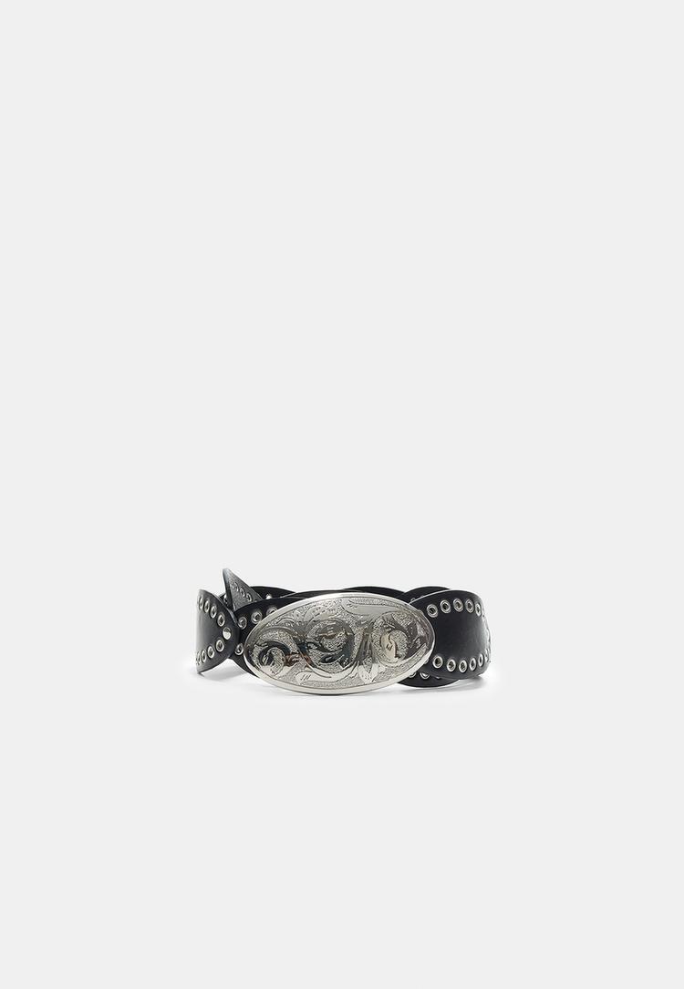wide belt with oval buckles