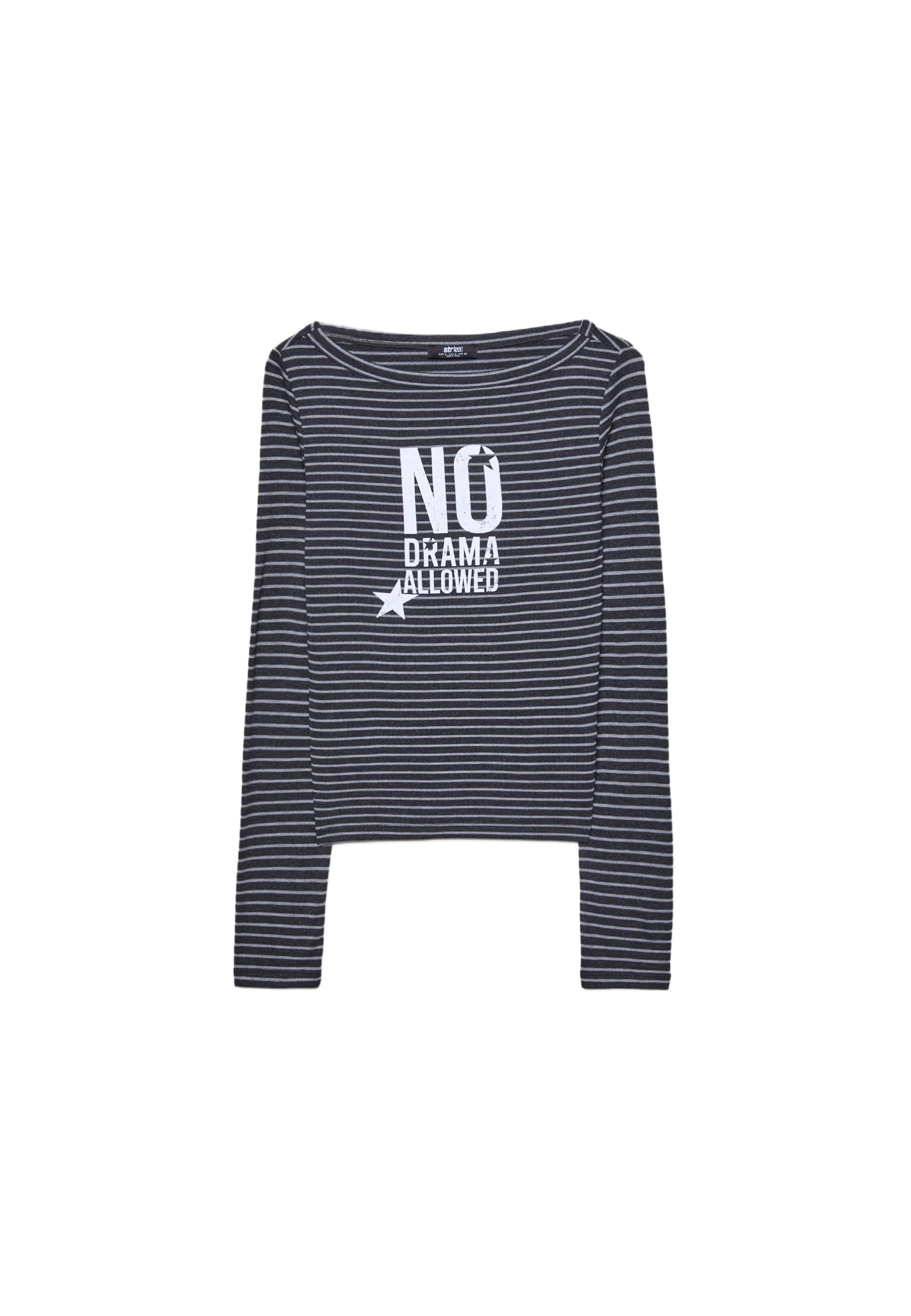 Striped boat neck T-shirt — Dark grey