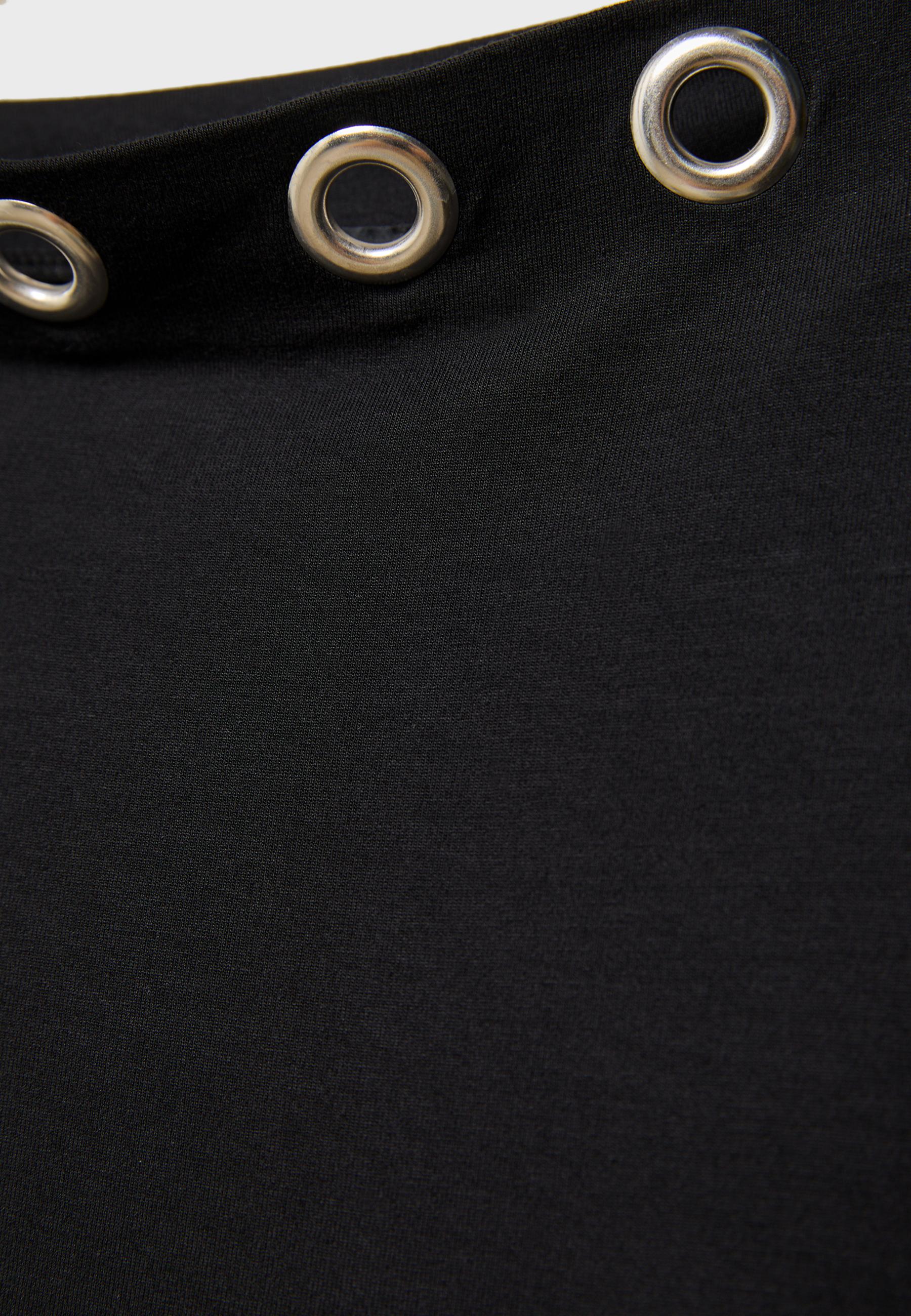 Asymmetric T-shirt with eyelets — Black