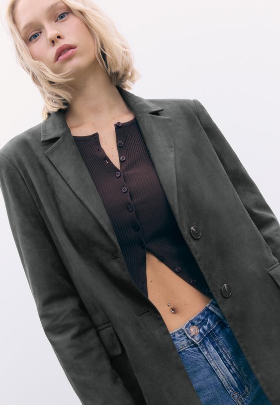 blazer regular effetto camoscio