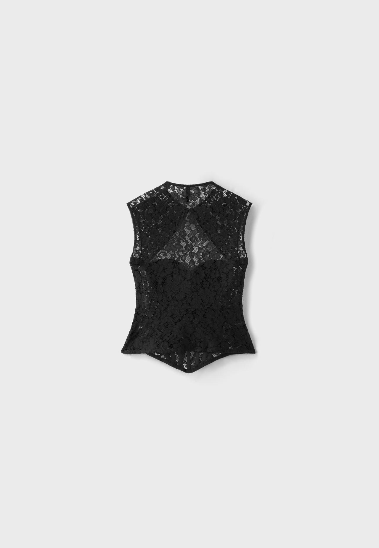 Corsetry-inspired lace top — Black