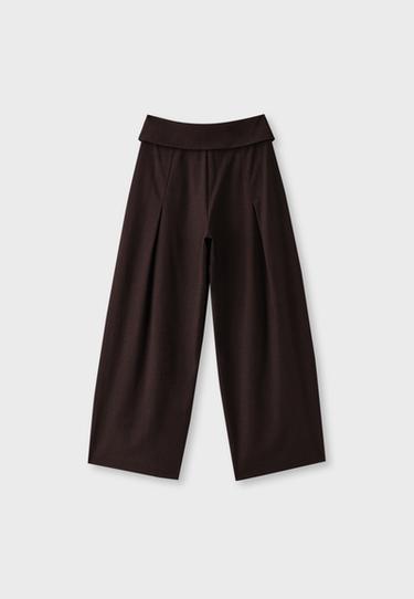 Turn-up waist smart trousers — Brown 8
